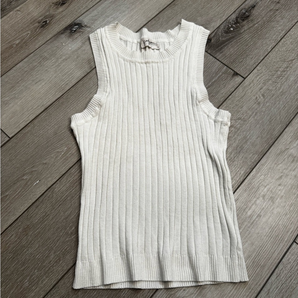 Carly Jean Los Angeles Cream Ribbed Sleeveless Tank Top